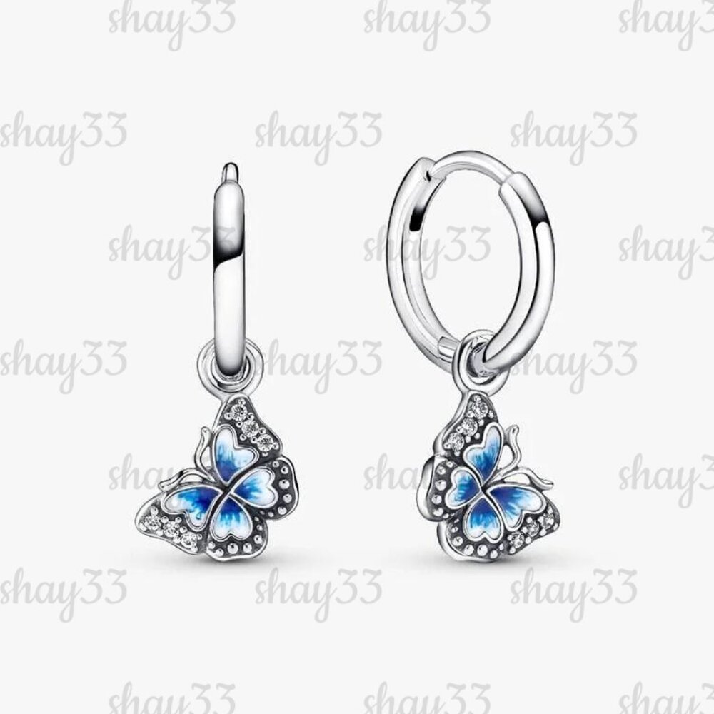 Pandora Blue Butterfly Hoop Earrings